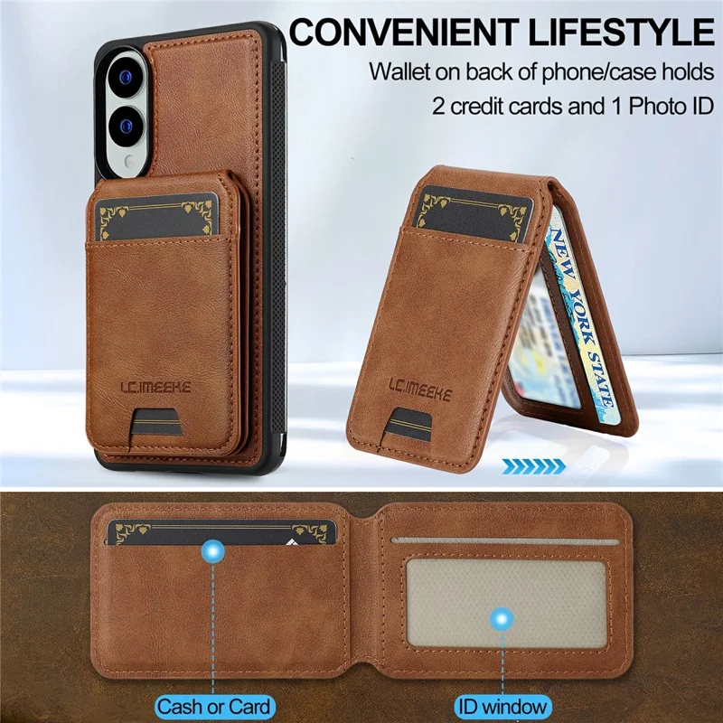 LC.IMEEKE L3 For Samsung Galaxy S25 Edge Magnetic Case Detachable Card Holder Leather TPU Mobile Cover - Brown
