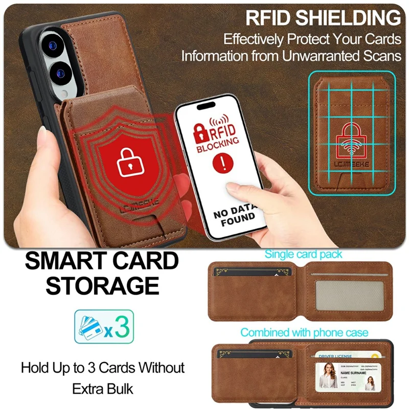 LC.IMEEKE L3 For Samsung Galaxy S25 Edge Magnetic Case Detachable Card Holder Leather TPU Mobile Cover - Brown