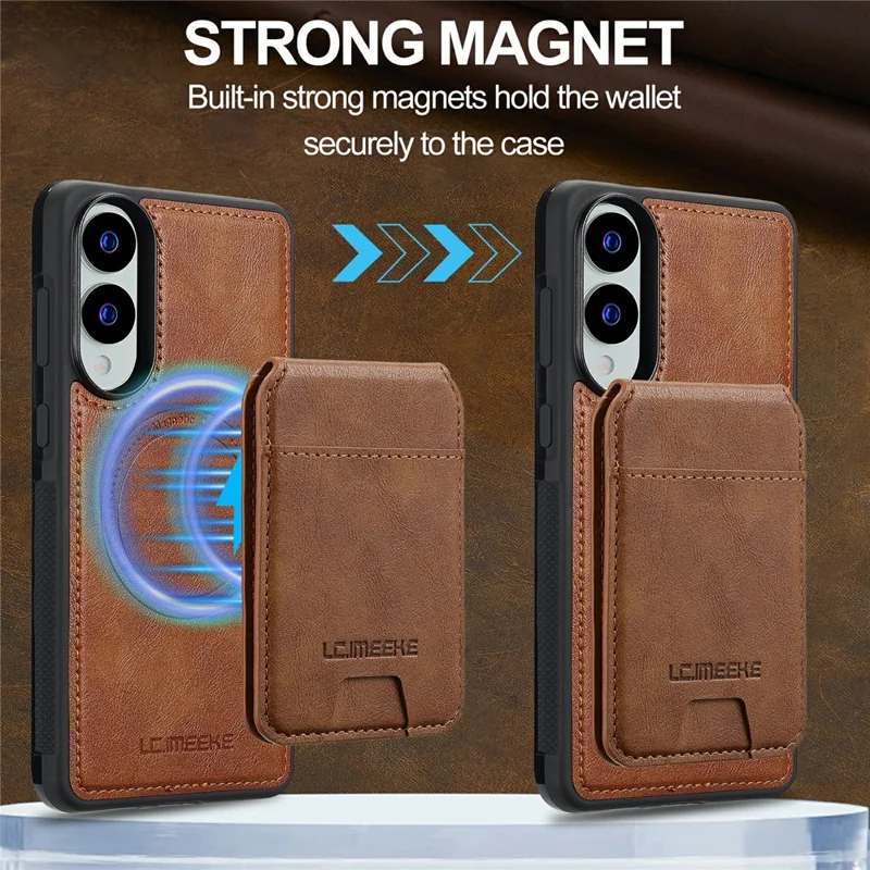 LC.IMEEKE L3 For Samsung Galaxy S25 Edge Magnetic Case Detachable Card Holder Leather TPU Mobile Cover - Brown