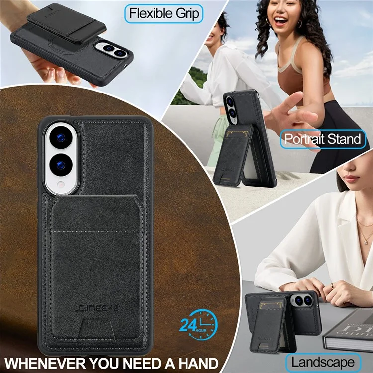LC.IMEEKE L3 Pour Samsung Galaxy S25 Edge Étui Magnétique Amovible Porte-Cartes en Cuir et TPU - Noir