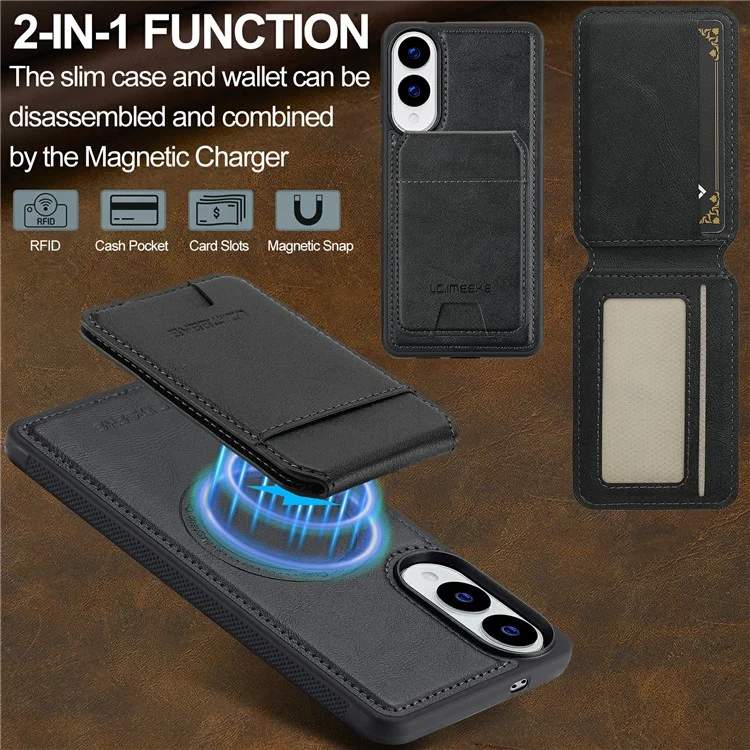LC.IMEEKE L3 Pour Samsung Galaxy S25 Edge Étui Magnétique Amovible Porte-Cartes en Cuir et TPU - Noir