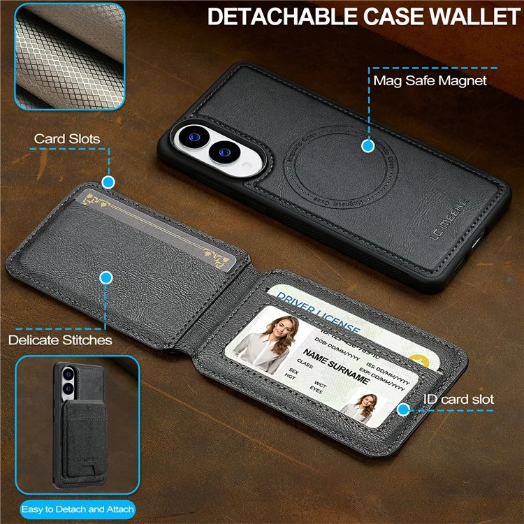 LC.IMEEKE L3 Pour Samsung Galaxy S25 Edge Étui Magnétique Amovible Porte-Cartes en Cuir et TPU - Noir