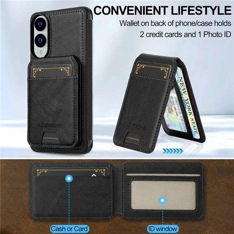 LC.IMEEKE L3 Pour Samsung Galaxy S25 Edge Étui Magnétique Amovible Porte-Cartes en Cuir et TPU - Noir