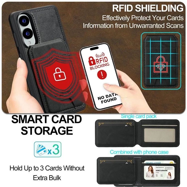LC.IMEEKE L3 Pour Samsung Galaxy S25 Edge Étui Magnétique Amovible Porte-Cartes en Cuir et TPU - Noir