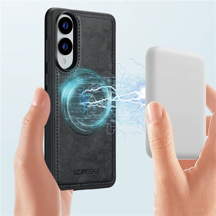 LC.IMEEKE Funda Magnética para Samsung Galaxy S25 Edge Compatible con MagSafe - Cuero + Funda Trasera TPU - Negro