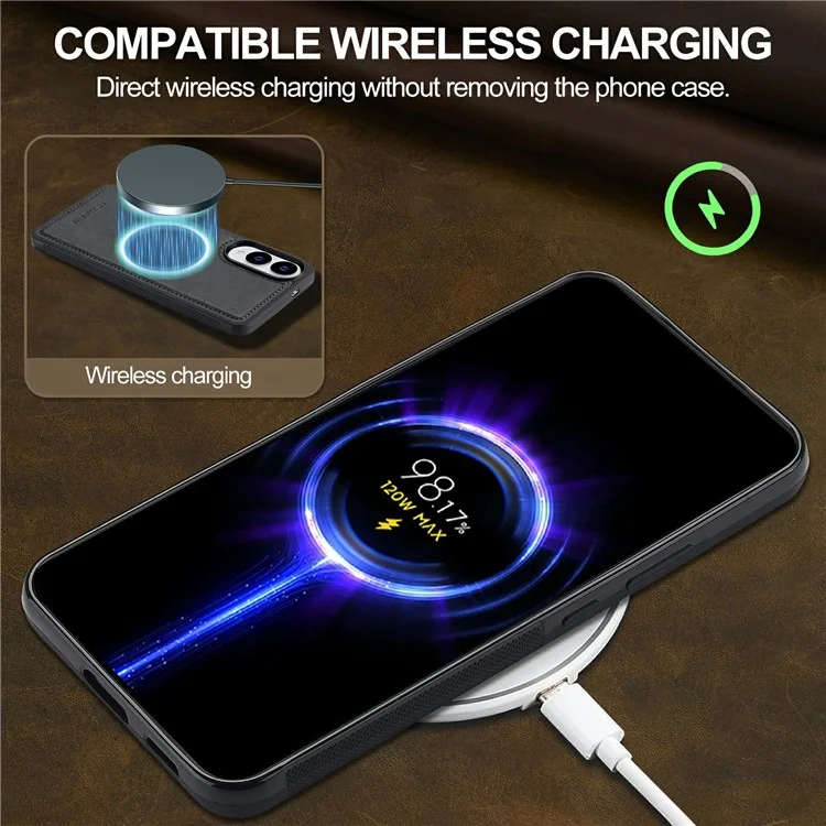 LC.IMEEKE Funda Magnética para Samsung Galaxy S25 Edge Compatible con MagSafe - Cuero + Funda Trasera TPU - Negro