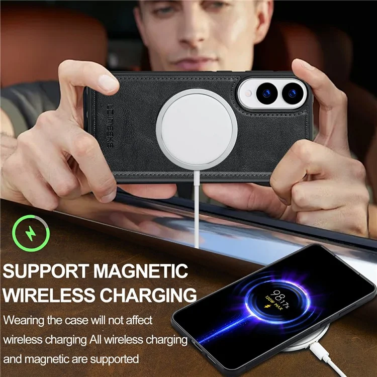 LC.IMEEKE Funda Magnética para Samsung Galaxy S25 Edge Compatible con MagSafe - Cuero + Funda Trasera TPU - Negro