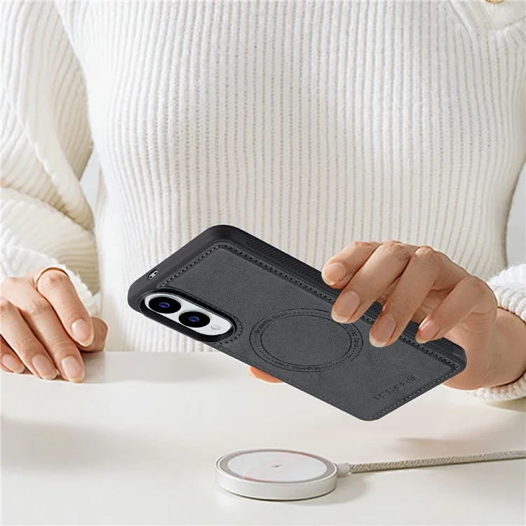 LC.IMEEKE Funda Magnética para Samsung Galaxy S25 Edge Compatible con MagSafe - Cuero + Funda Trasera TPU - Negro