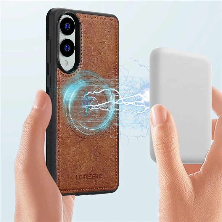 LC.IMEEKE Pour Samsung Galaxy S25 Edge Étui Magnétique Compatible avec MagSafe Cuir + Coque Arrière en TPU - Marron