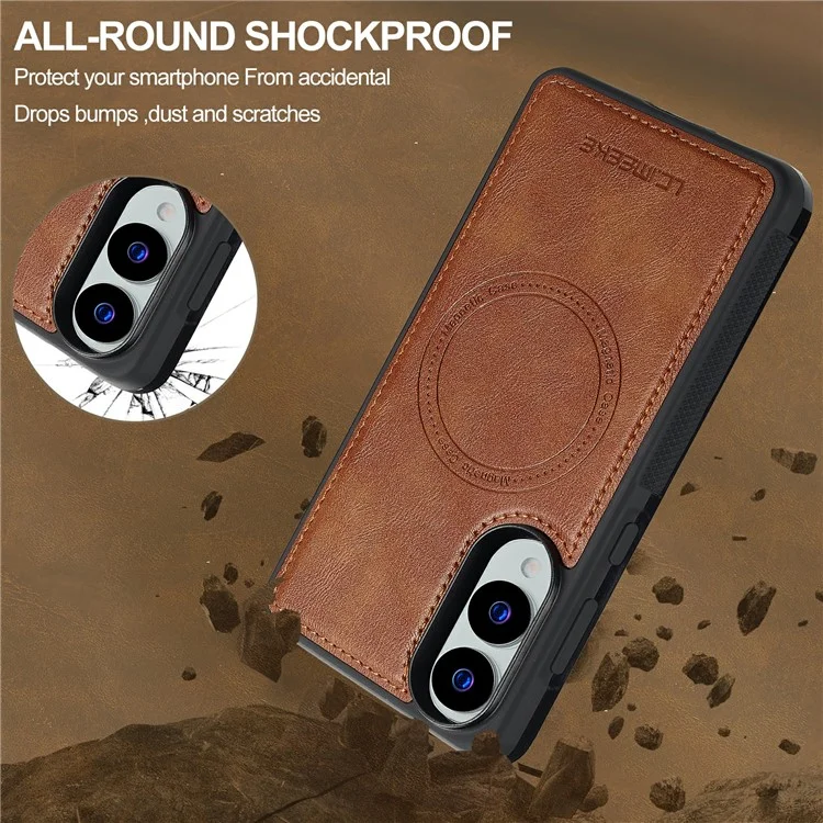 LC.IMEEKE Pour Samsung Galaxy S25 Edge Étui Magnétique Compatible avec MagSafe Cuir + Coque Arrière en TPU - Marron