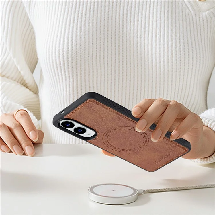 LC.IMEEKE Pour Samsung Galaxy S25 Edge Étui Magnétique Compatible avec MagSafe Cuir + Coque Arrière en TPU - Marron