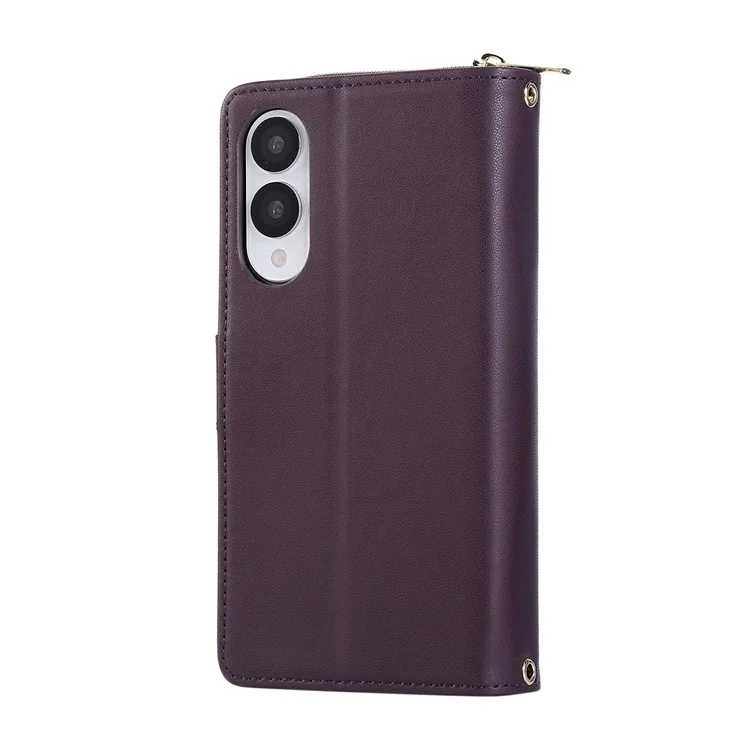For Samsung Galaxy S25 Edge Case Zipper Pocket PU Leather Cover with 9 Card Slots - Dark Purple