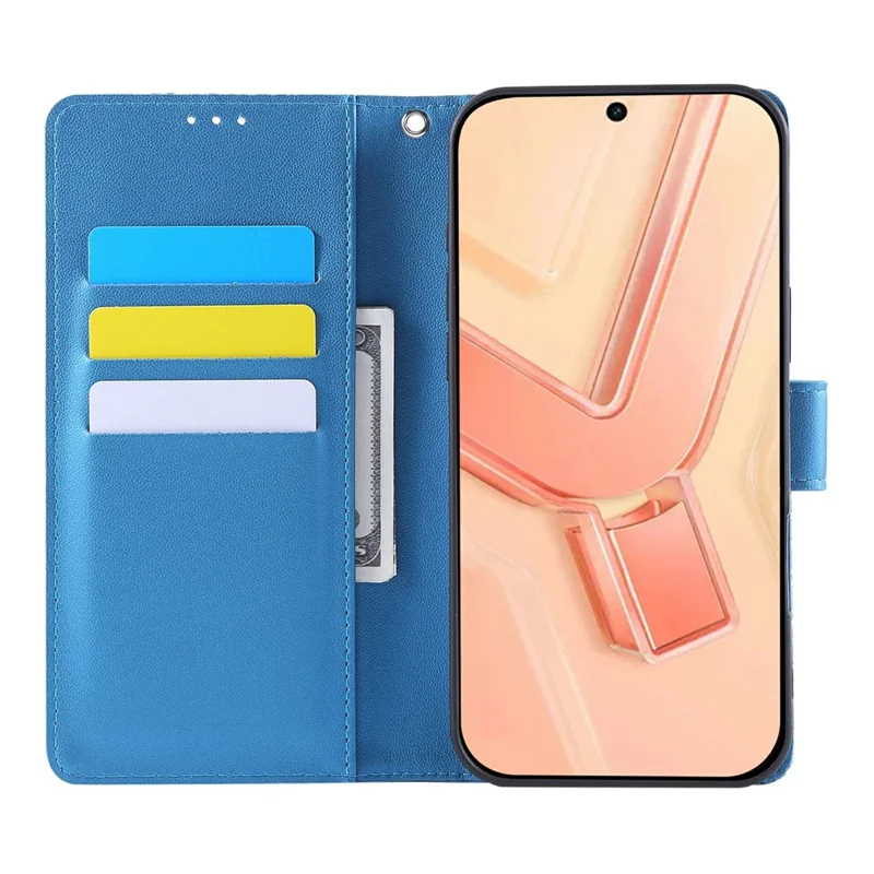 Per Xiaomi Redmi Note 13 Pro 4G / Poco M6 Pro 4G Cover a Portafoglio in Pelle PU con Fiore di Rosa e 3 Slot per Carte - Blu