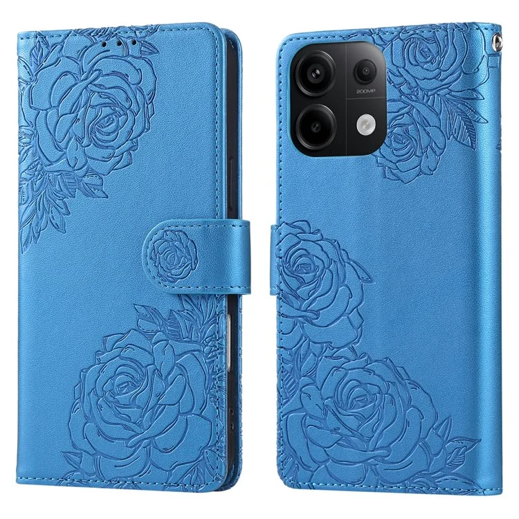 Per Xiaomi Redmi Note 13 Pro 5G / Poco X6 5G Cover a Portafoglio in Pelle PU con Fiore di Rosa e 3 Slot per Carte - Blu