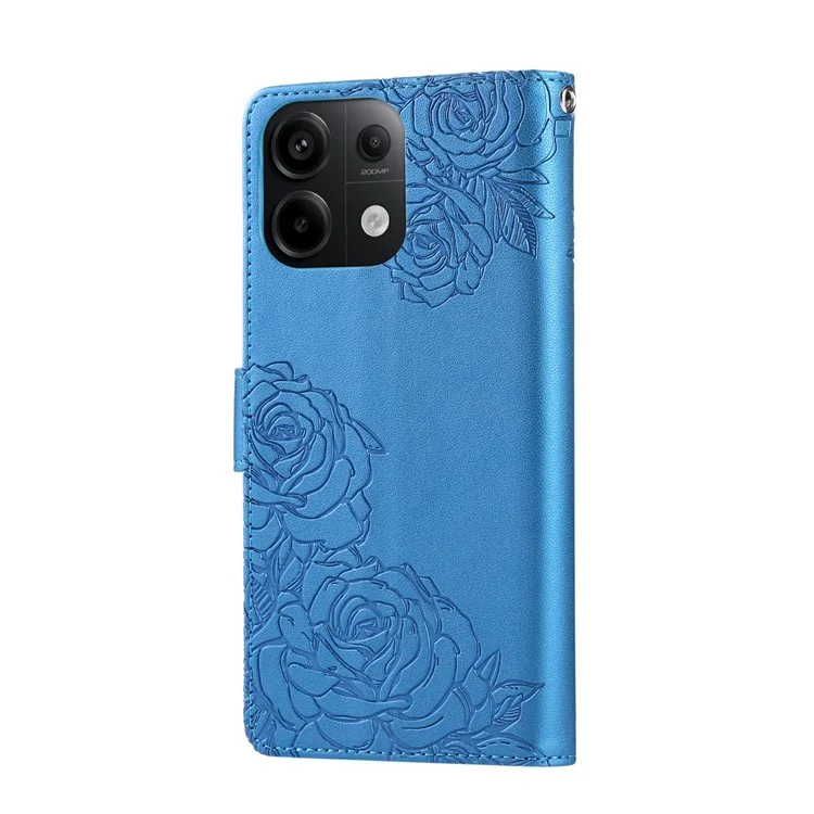 Per Xiaomi Redmi Note 13 Pro 5G / Poco X6 5G Cover a Portafoglio in Pelle PU con Fiore di Rosa e 3 Slot per Carte - Blu