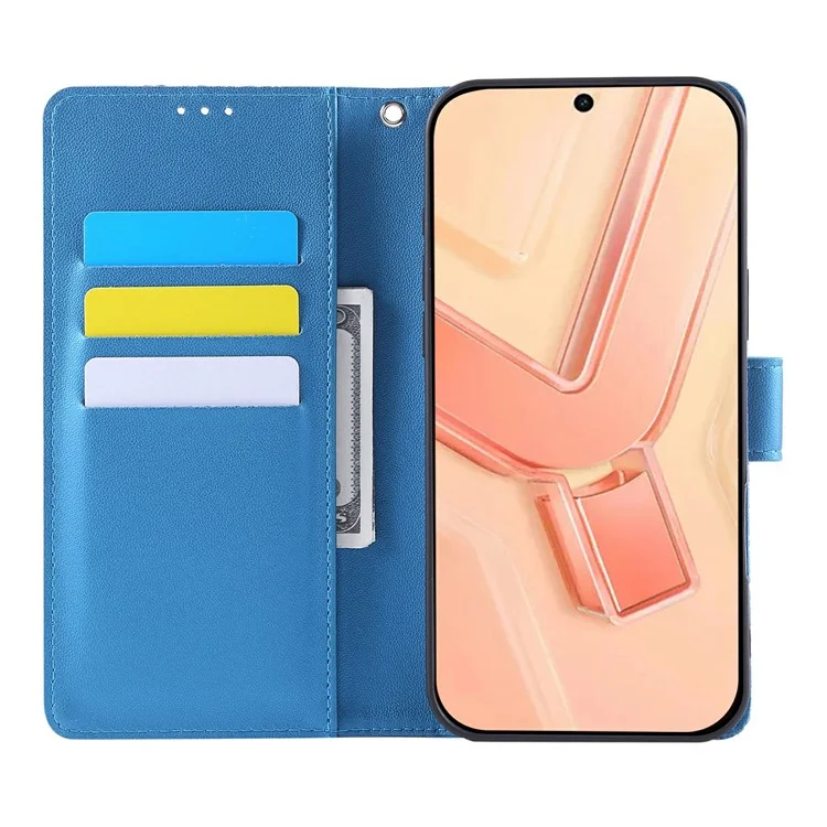Cover per Xiaomi Redmi Note 13 4G con Fiori di Rosa in Pelle PU Portafogli con 3 Slot per Carte - Blu