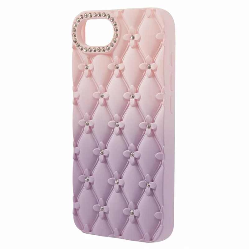 For iPhone 16e Case Rhinestone Decor Rubberized TPU Phone Cover - Pink + Purple