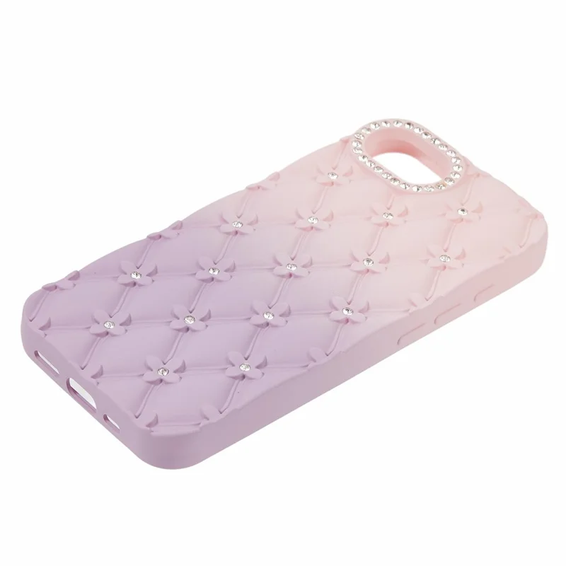 For iPhone 16e Case Rhinestone Decor Rubberized TPU Phone Cover - Pink + Purple