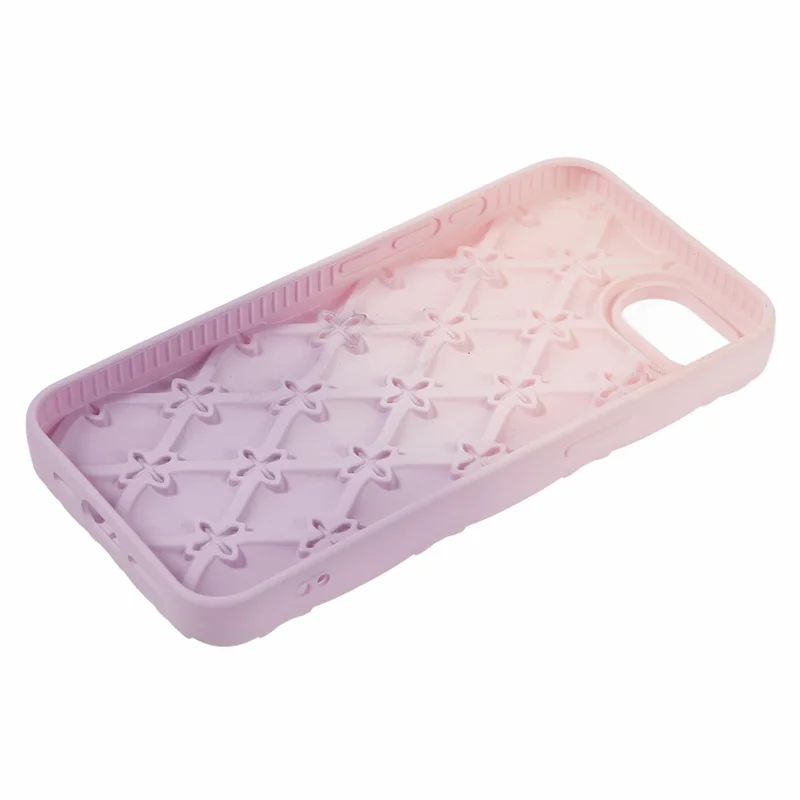 For iPhone 16e Case Rhinestone Decor Rubberized TPU Phone Cover - Pink + Purple