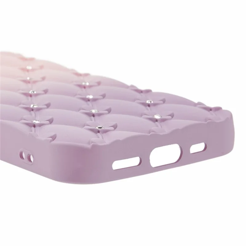 For iPhone 16e Case Rhinestone Decor Rubberized TPU Phone Cover - Pink + Purple