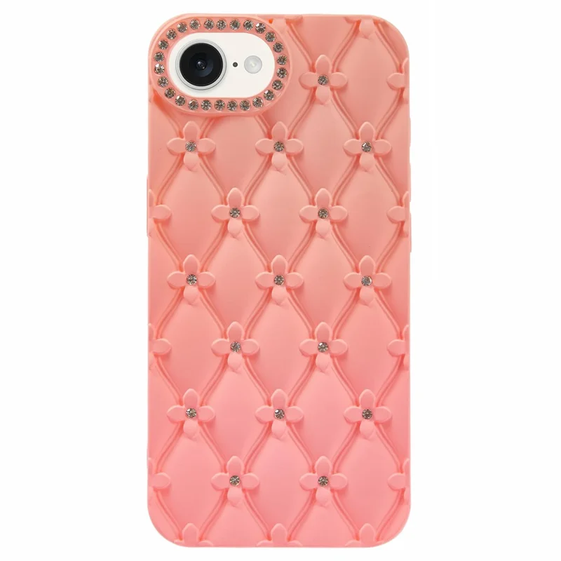 For iPhone 17e / 16e Case Rhinestone Decor Rubberized TPU Phone Cover - Pink + Rose