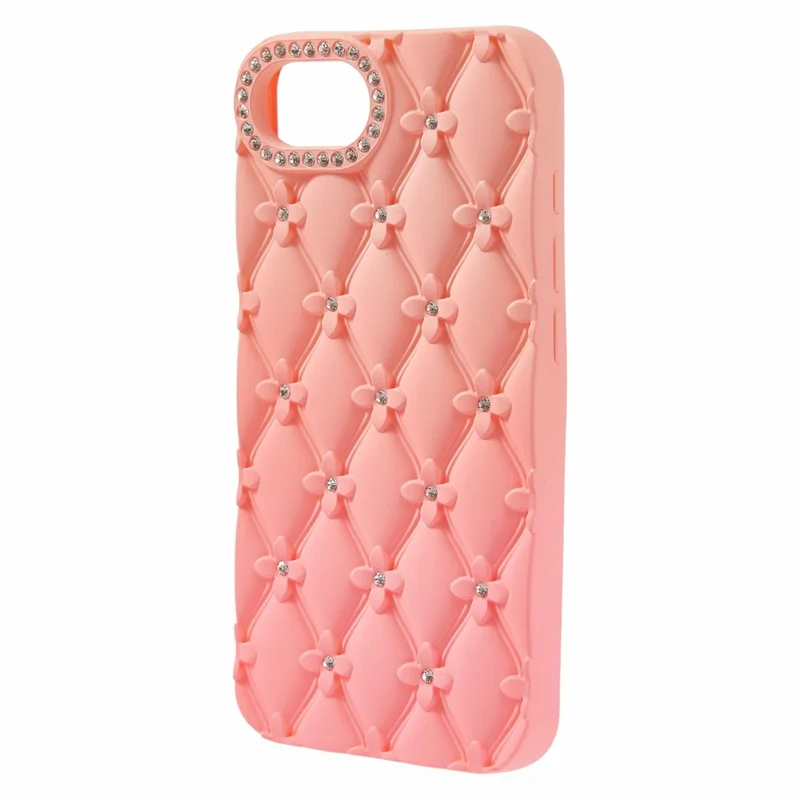 For iPhone 17e / 16e Case Rhinestone Decor Rubberized TPU Phone Cover - Pink + Rose