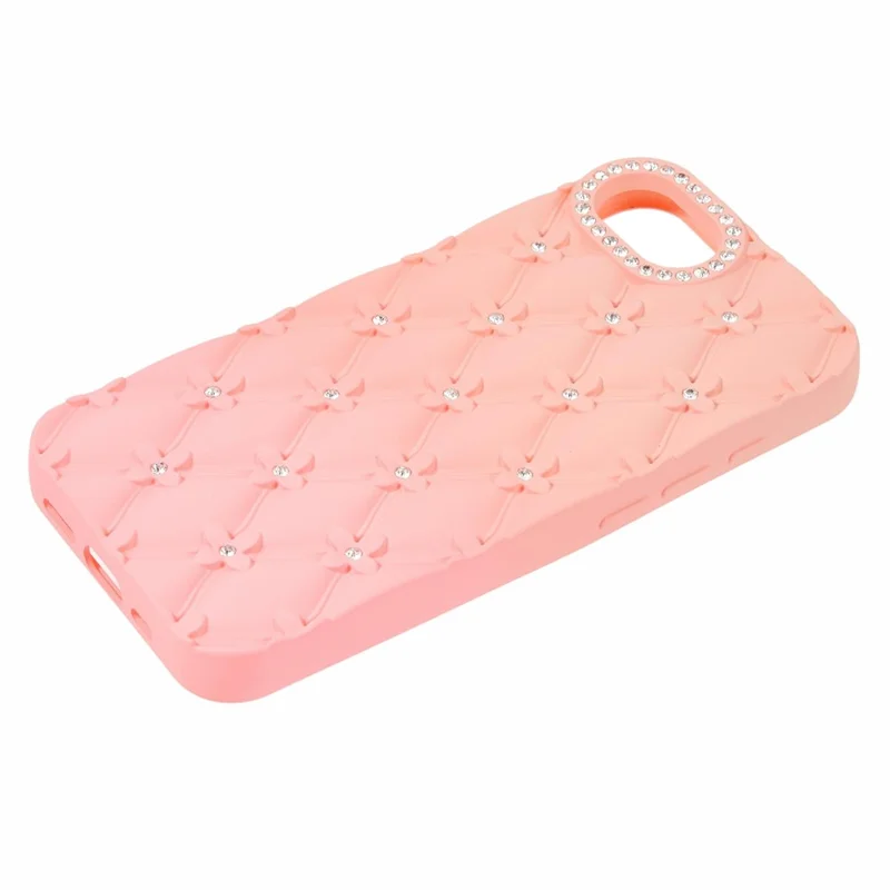 For iPhone 17e / 16e Case Rhinestone Decor Rubberized TPU Phone Cover - Pink + Rose