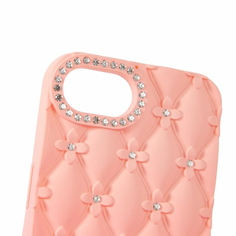 For iPhone 17e / 16e Case Rhinestone Decor Rubberized TPU Phone Cover - Pink + Rose