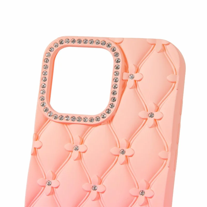 For iPhone 16 Pro Max Case Rhinestone Decor Rubberized TPU Phone Cover - Pink + Rose