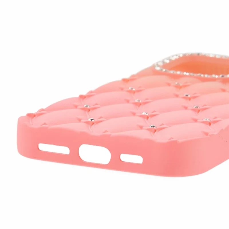 For iPhone 16 Pro Max Case Rhinestone Decor Rubberized TPU Phone Cover - Pink + Rose