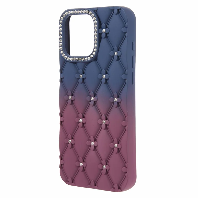 For iPhone 16 Pro Case Rhinestone Decor Rubberized TPU Phone Cover - Sapphire + Wine Red