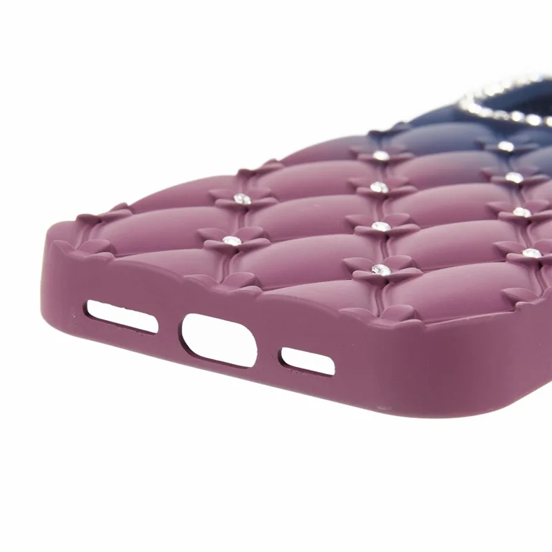 For iPhone 16 Pro Case Rhinestone Decor Rubberized TPU Phone Cover - Sapphire + Wine Red