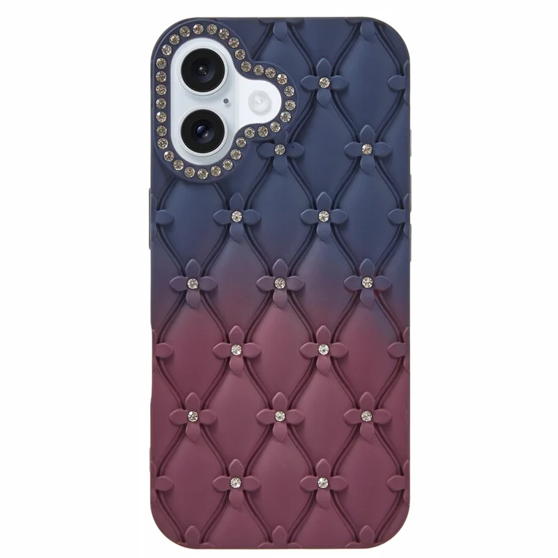For iPhone 16 Case Rhinestone Decor Rubberized TPU Phone Cover - Sapphire + Wine Red