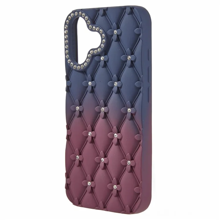 For iPhone 16 Case Rhinestone Decor Rubberized TPU Phone Cover - Sapphire + Wine Red