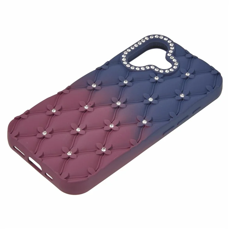 For iPhone 16 Case Rhinestone Decor Rubberized TPU Phone Cover - Sapphire + Wine Red
