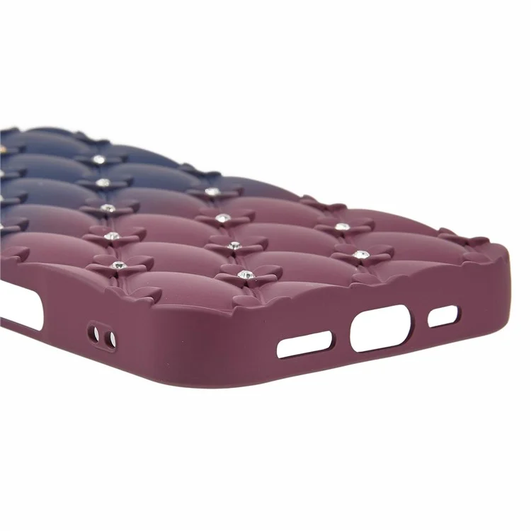 For iPhone 16 Case Rhinestone Decor Rubberized TPU Phone Cover - Sapphire + Wine Red