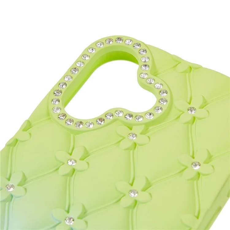 Cover per iPhone 16 con Strass Decorativi, Rivestimento in TPU Gommato - Verde + Azzurro Pastello