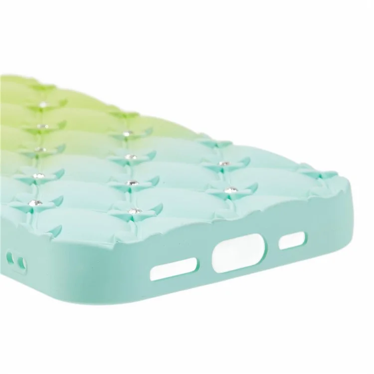 Cover per iPhone 16 con Strass Decorativi, Rivestimento in TPU Gommato - Verde + Azzurro Pastello