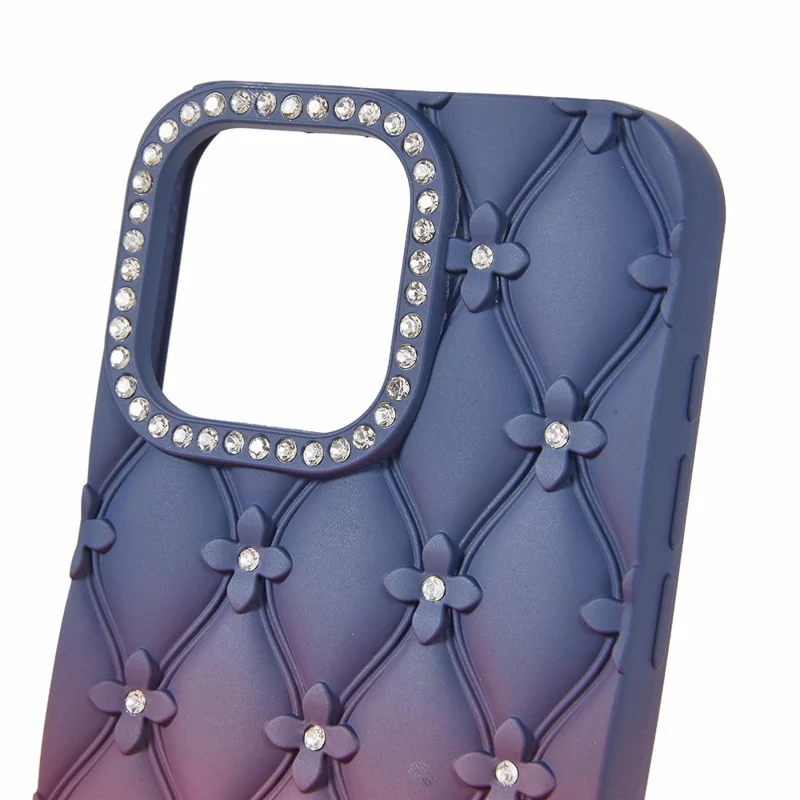 For iPhone 15 Pro Case Rhinestone Decor Rubberized TPU Phone Cover - Sapphire + Wine Red