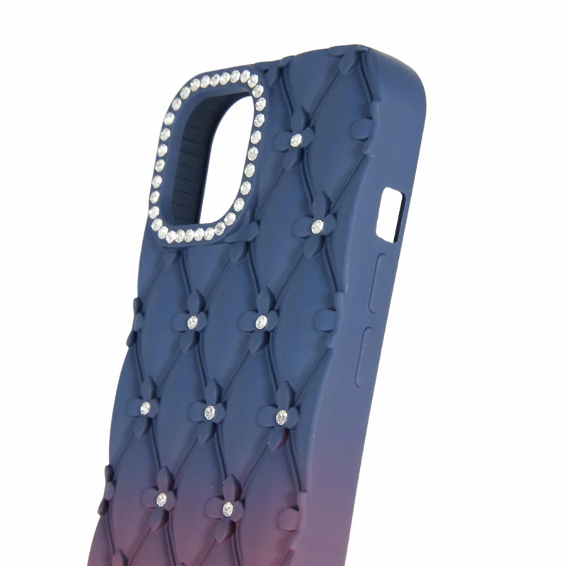 For iPhone 15 Case Rhinestone Decor Rubberized TPU Phone Cover - Sapphire + Wine Red