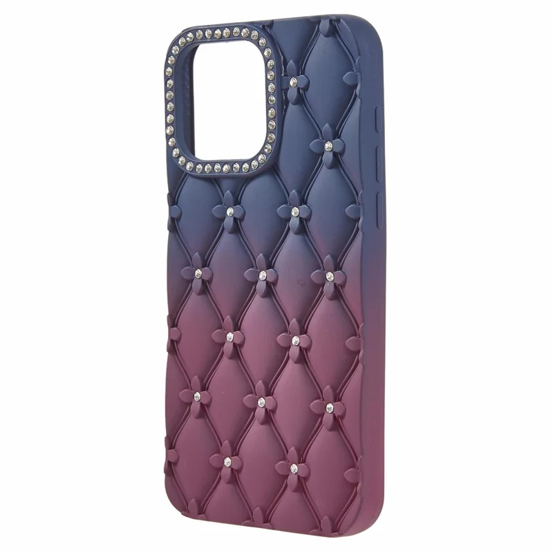 For iPhone 14 Pro Max Case Rhinestone Decor Rubberized TPU Phone Cover - Sapphire + Wine Red