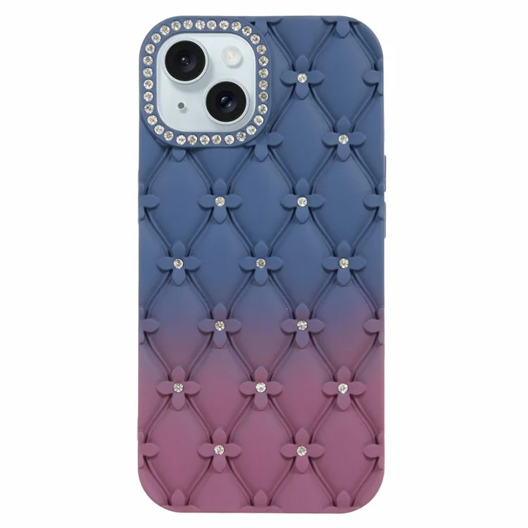Funda para iPhone 13 con Decoración de Strass, Cubierta de Teléfono de TPU con Acabado Goma - Azul Zafiro + Burdeos