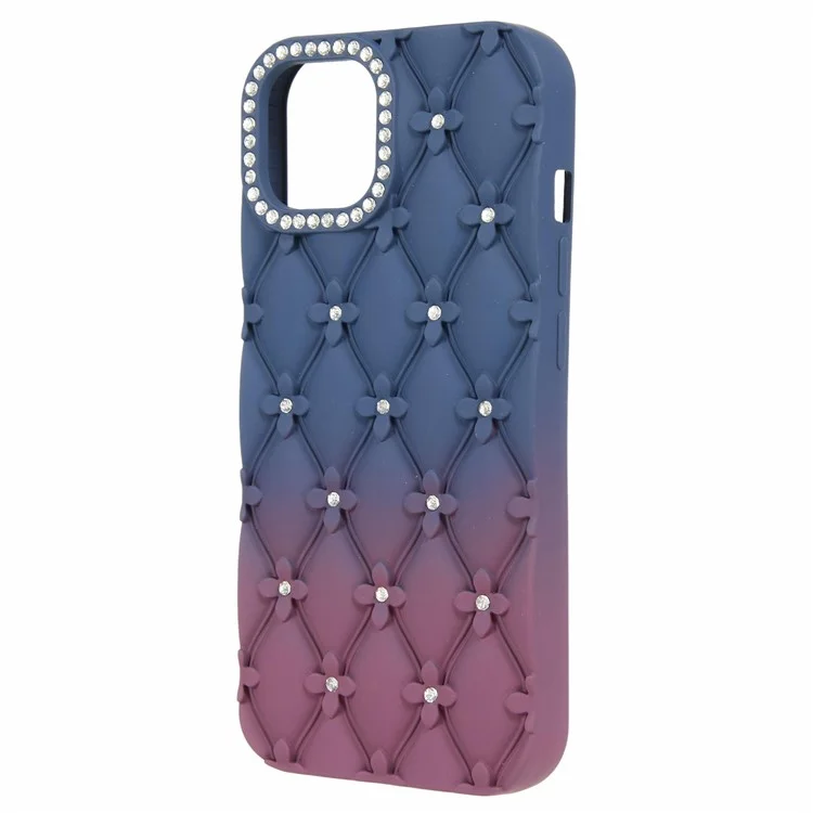 Funda para iPhone 13 con Decoración de Strass, Cubierta de Teléfono de TPU con Acabado Goma - Azul Zafiro + Burdeos