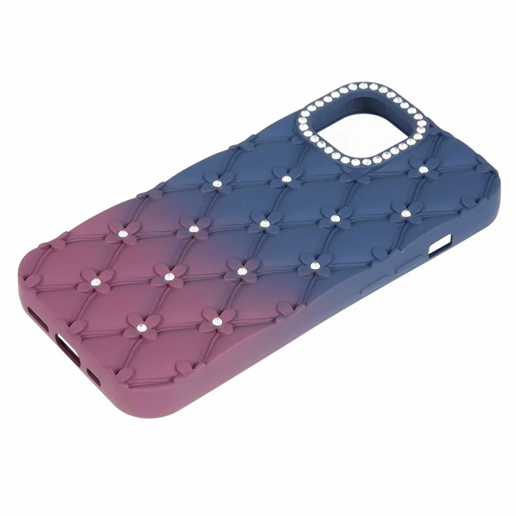 Funda para iPhone 13 con Decoración de Strass, Cubierta de Teléfono de TPU con Acabado Goma - Azul Zafiro + Burdeos