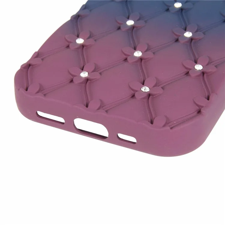 Funda para iPhone 13 con Decoración de Strass, Cubierta de Teléfono de TPU con Acabado Goma - Azul Zafiro + Burdeos