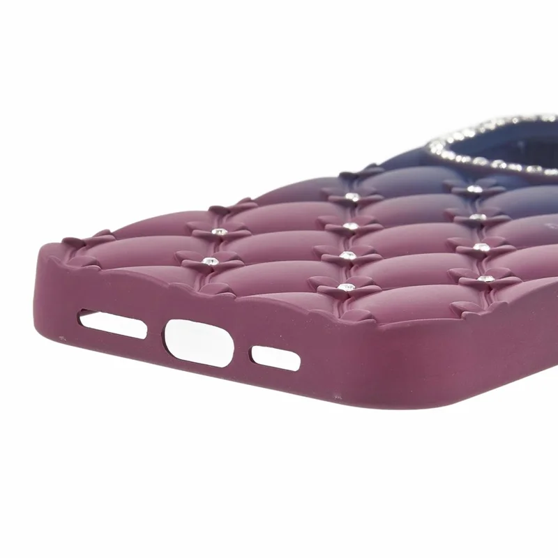 For iPhone 15 Pro Max Case Rhinestone Decor Rubberized TPU Phone Cover - Sapphire + Wine Red