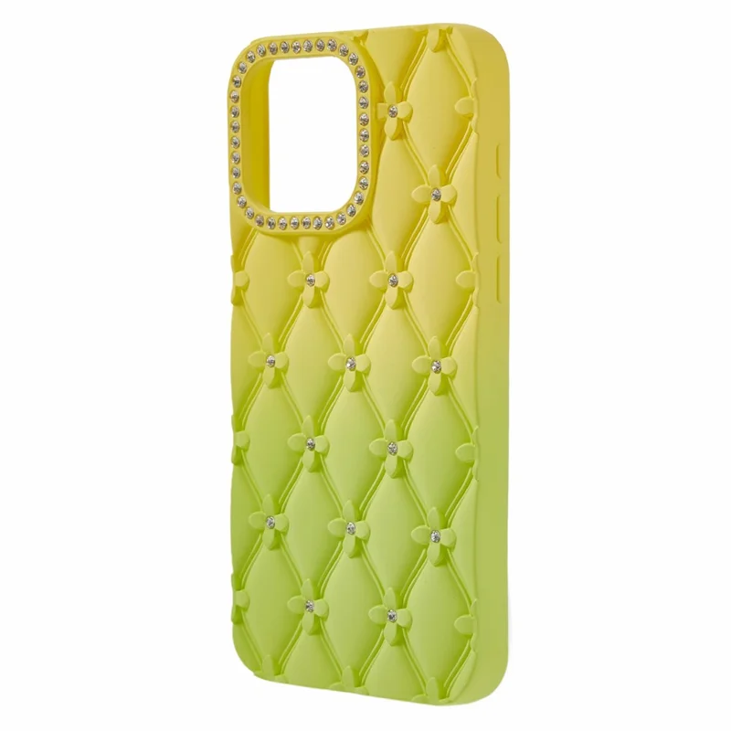 For iPhone 15 Pro Max Case Rhinestone Decor Rubberized TPU Phone Cover - Yellow + Green