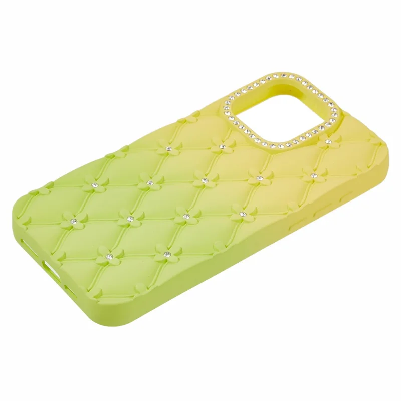 For iPhone 15 Pro Max Case Rhinestone Decor Rubberized TPU Phone Cover - Yellow + Green