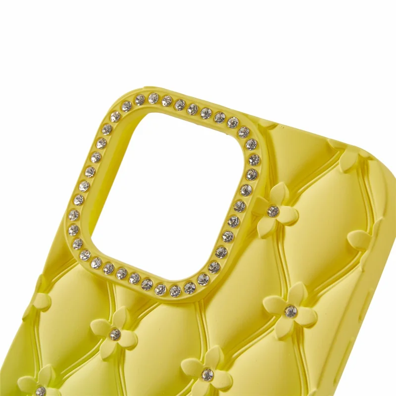 For iPhone 15 Pro Max Case Rhinestone Decor Rubberized TPU Phone Cover - Yellow + Green