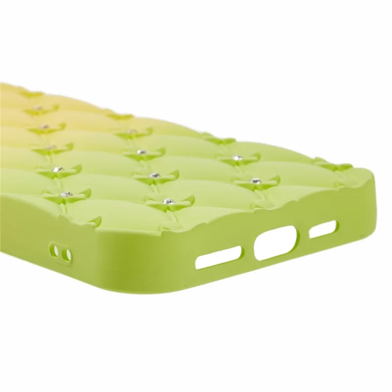 For iPhone 15 Pro Max Case Rhinestone Decor Rubberized TPU Phone Cover - Yellow + Green